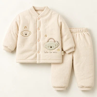 Baby Warm Fleece Pajama Set Bear Pink - Sunshine